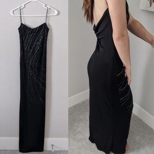 Cowl Back Black Sparkle Maxi Dress Slip Gown